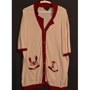 NWOT Art of Rhetoric Men's XL Lobster Cardigan Sweater Crochet Shell Button Down